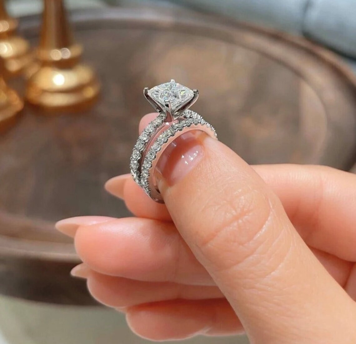 2.90 Ct Princess Cut Lab-Created Diamond Wedding Ring Set 925 Sterling Silver