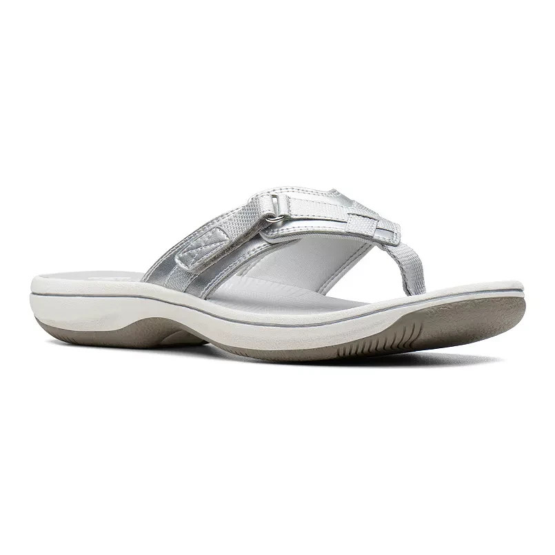 Clarks Breeze Sea Silver Synthetic Women's Flip Flop Summer sandals SZ 5.5 NEW !