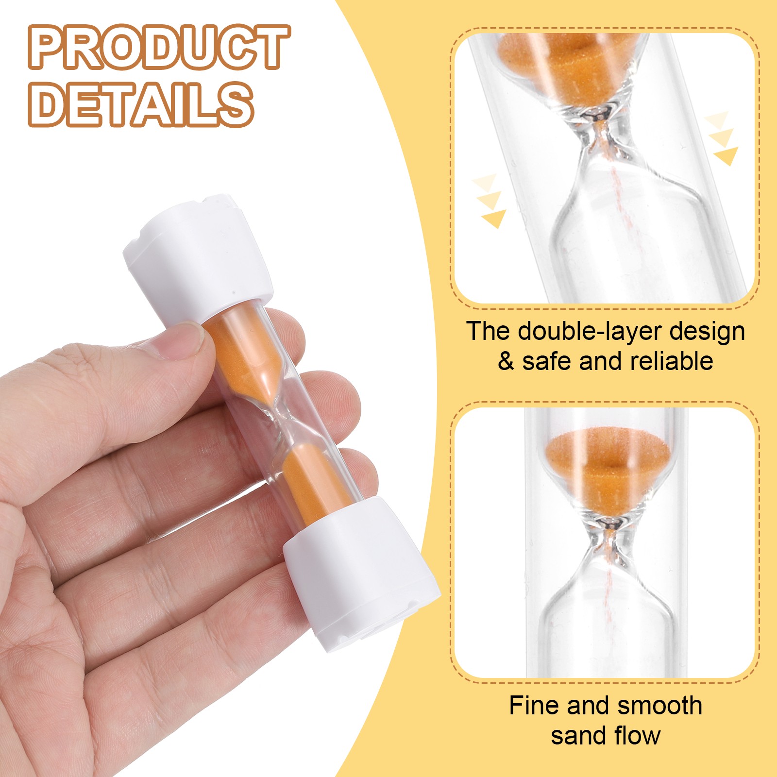 4 Pcs White Cap Orange Sand 3 Minute Sand Timer Sandglass Timer