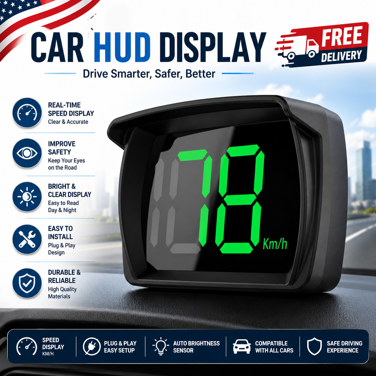 GPS Digital Speedometer Car Truck Motorcycle Head Up Display Odometer HUD MPH