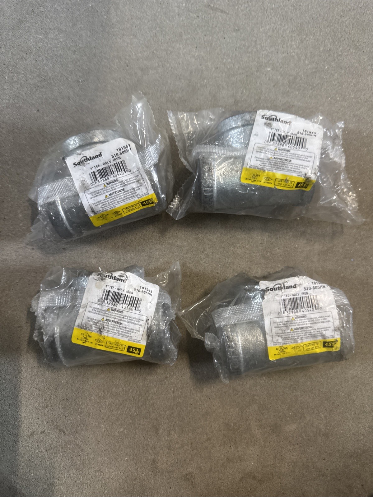 4x Southland 1 In. Malleable Iron Galvanized Tee 510-605HN Southland 510-605HN