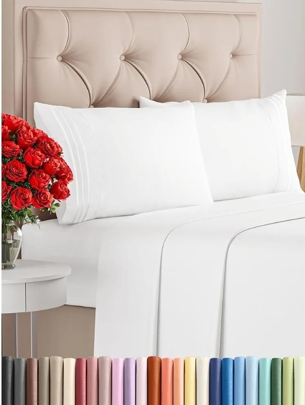 Queen Size 4 Piece Sheet Set - Comfy Breathable & Cooling Sheets - Hotel Luxury