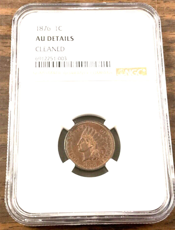 1876 Indian Head Cent - NGC AU Details - lightly cleaned.