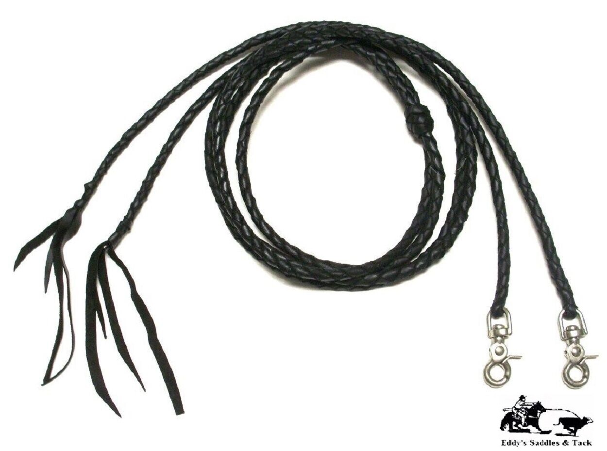Braided Leather Split Reins 4 Plait Black Mexico Made New Eddy's Tack
