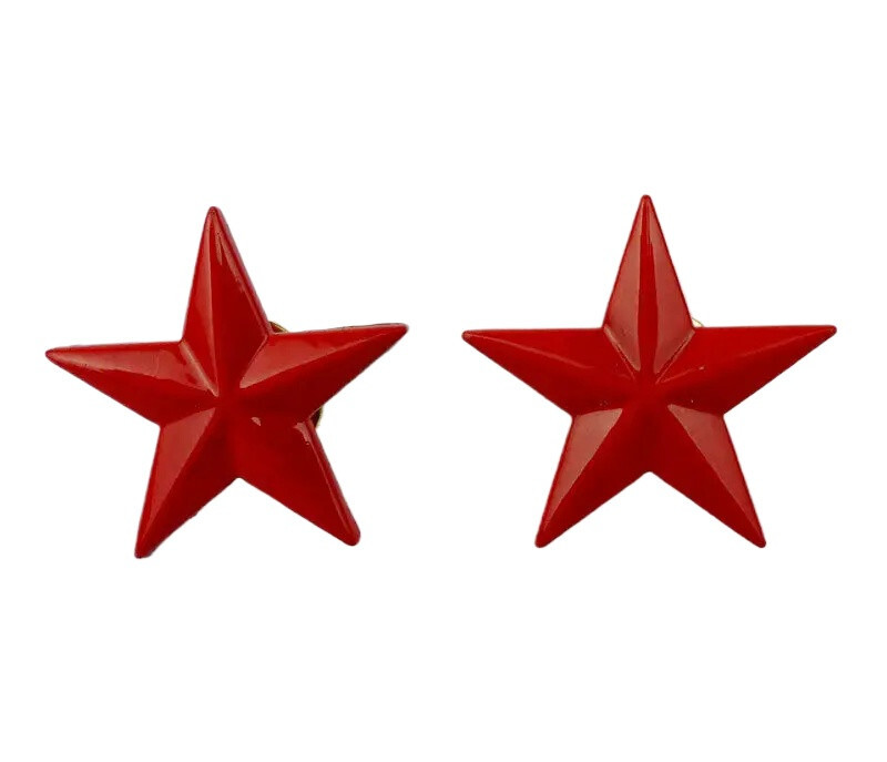 PAIR OF RED STAR BADGE INSIGNIA PIN STAR INSIGNIA BADGE DRESS LAPEL PIN