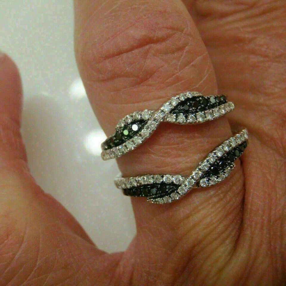 14K White Gold Plated 2.00Ct Lab Created Black Diamond Enhancer Wrap Guard Ring
