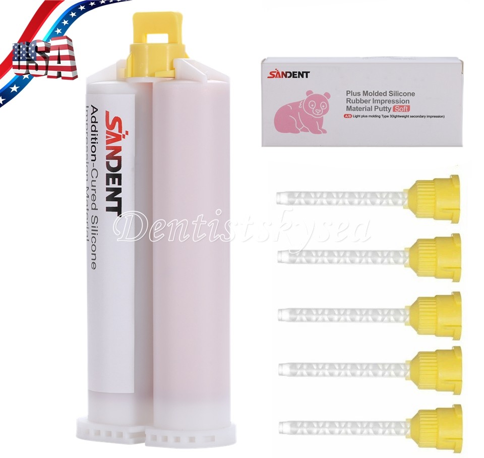 10Packs Dental VPS Putty Impression Material 50ML Base & Catalyst Tips SANDENT