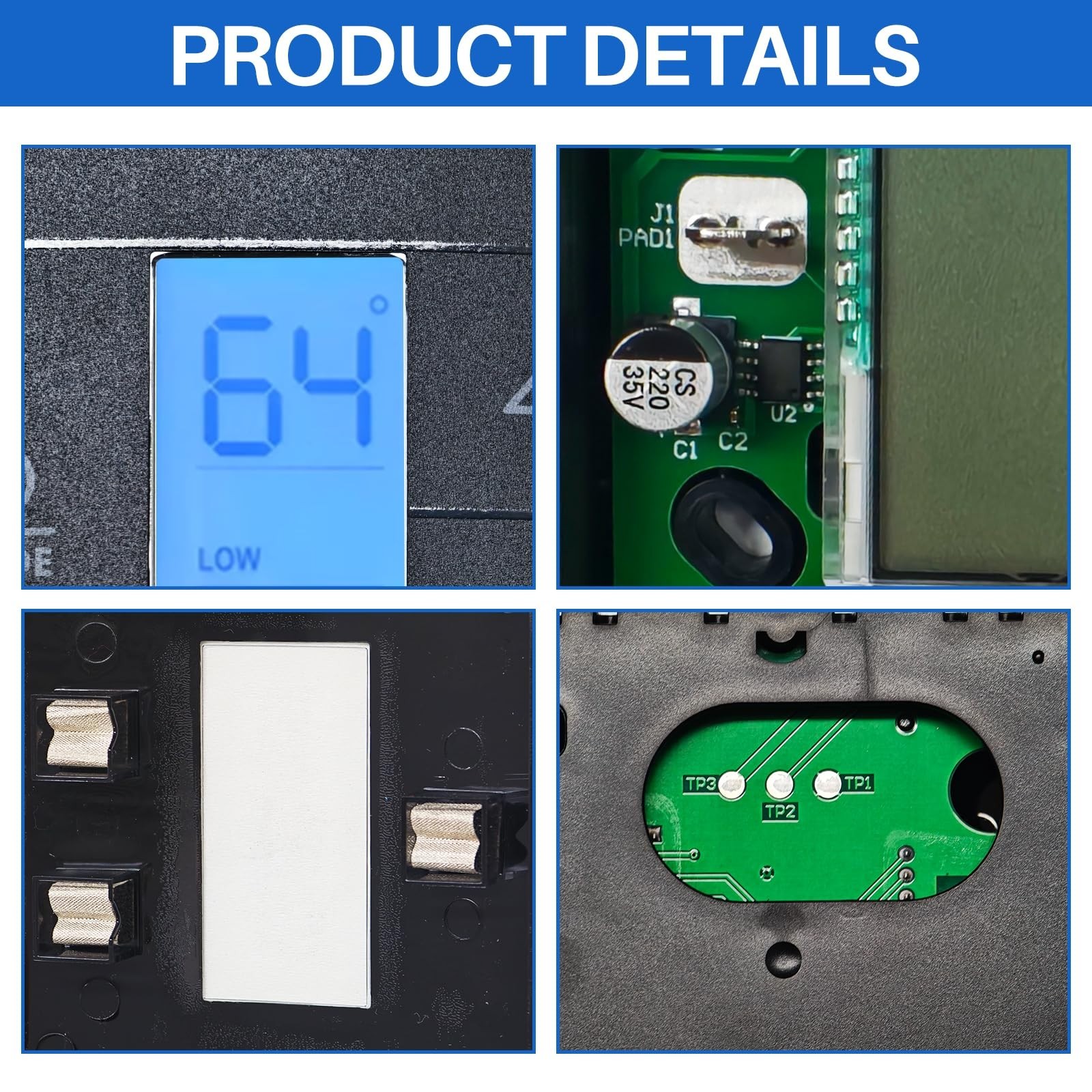 Upgraded 3-Wire RV Thermostat, 12VDC Digital Wall Control, Touch-Sensitive, Blue