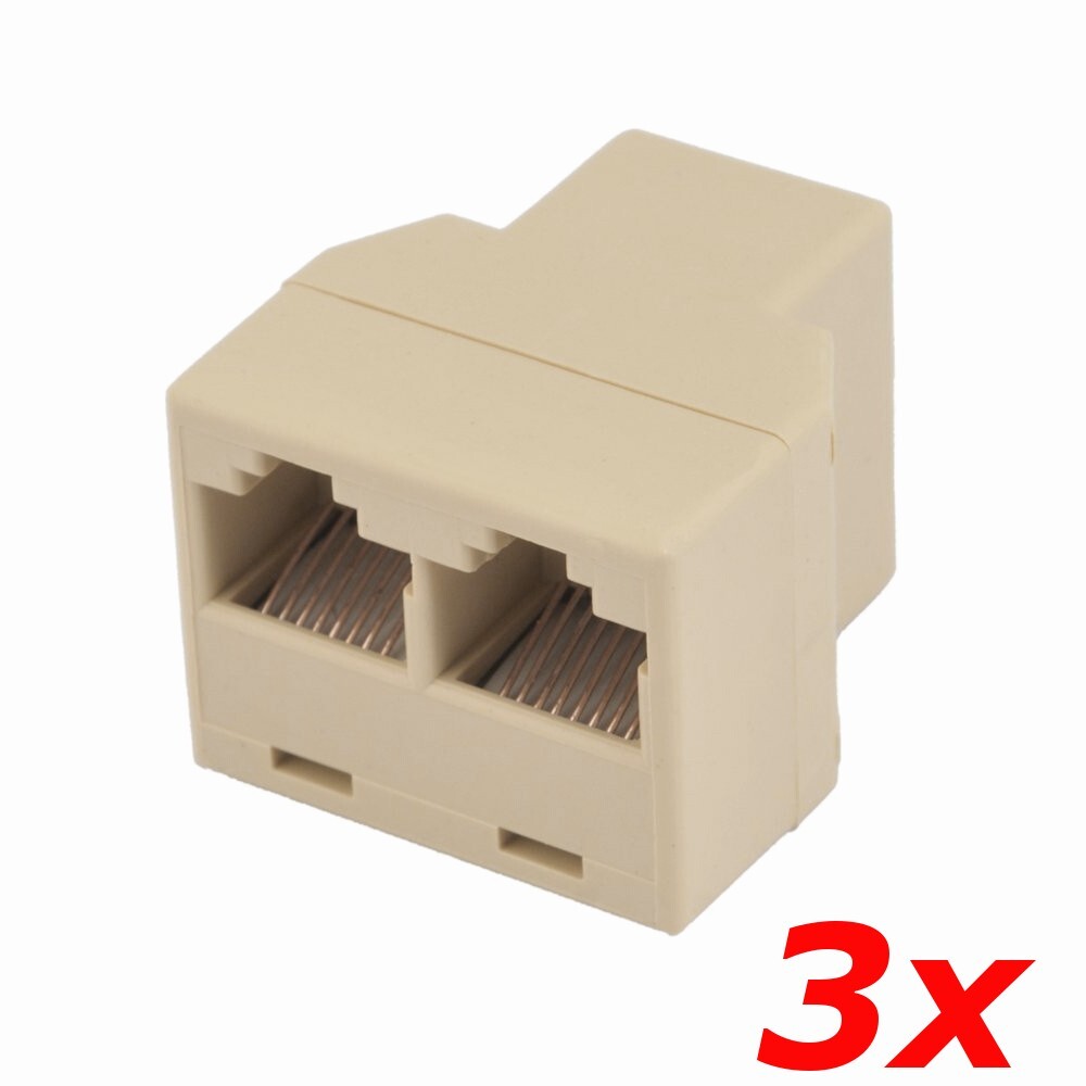 3 Pack - 2-Way RJ45 LAN Ethernet Network Splitter Extender Adapter Female Jacks