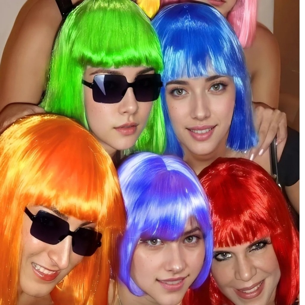 Neon Yellow Bob Wig With Sunglasses