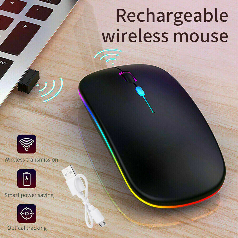 2.4GHz Wireless Optical Mouse USB Rechargeable RGB Cordless Mice For PC Laptop