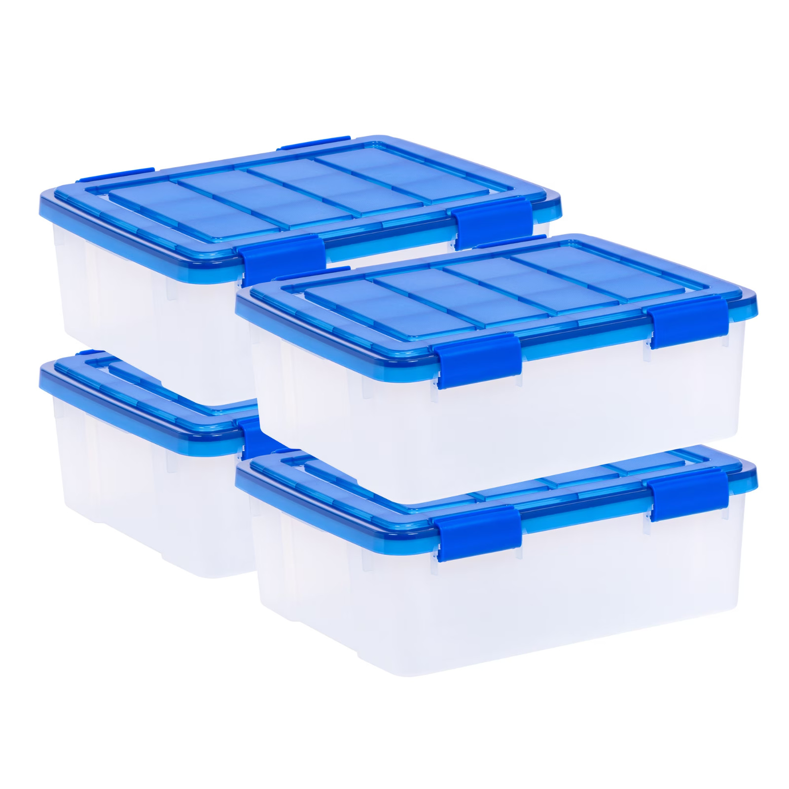 IRIS USA, 26.4 Quart WeatherPro Plastic Storage Boxes, Blue, Set of 4