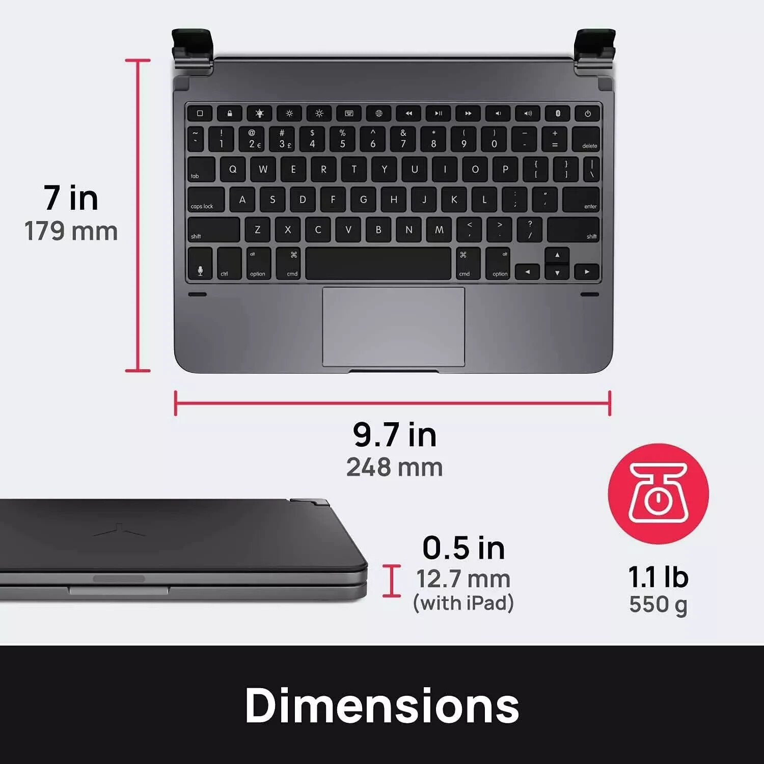Brydge 11 Pro+ Wireless Keyboard with Trackpad & Magnetic Cover for iPad Air 4