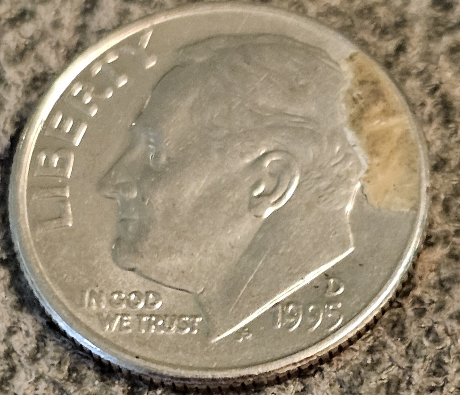 1995 D Mint Mark, Error Roosevelt Dime, DDO, DDR. Error On Obverse