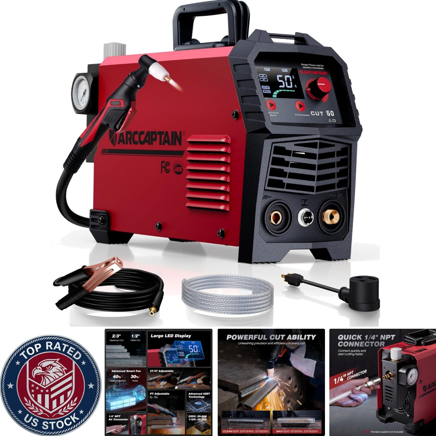 Portable 50 Amps Plasma Cutter with Intelligent LED Control and Safety Features