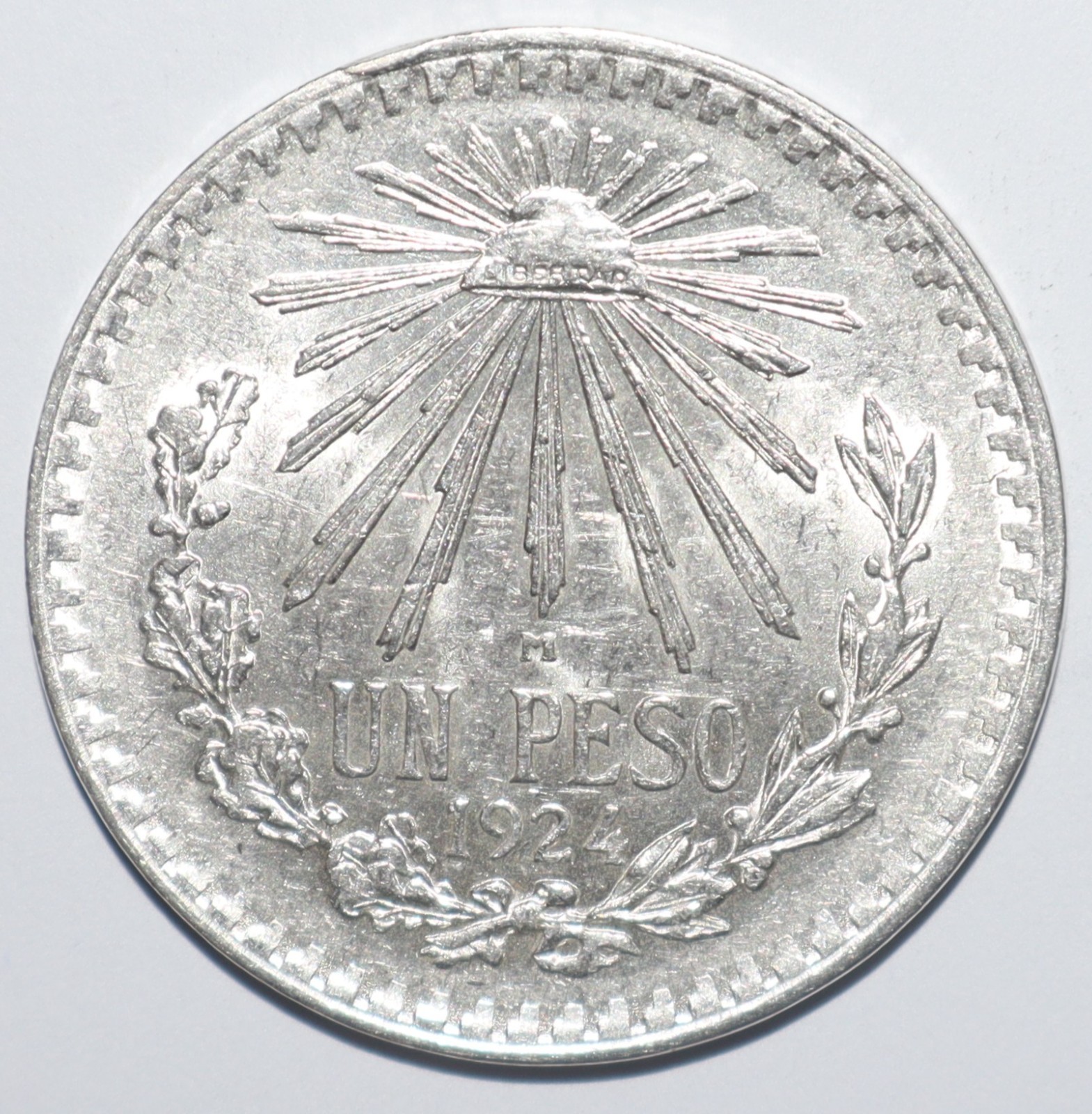 1924 Mexico 1 Peso BU BRILLIANT UNCIRCULATED (I202)