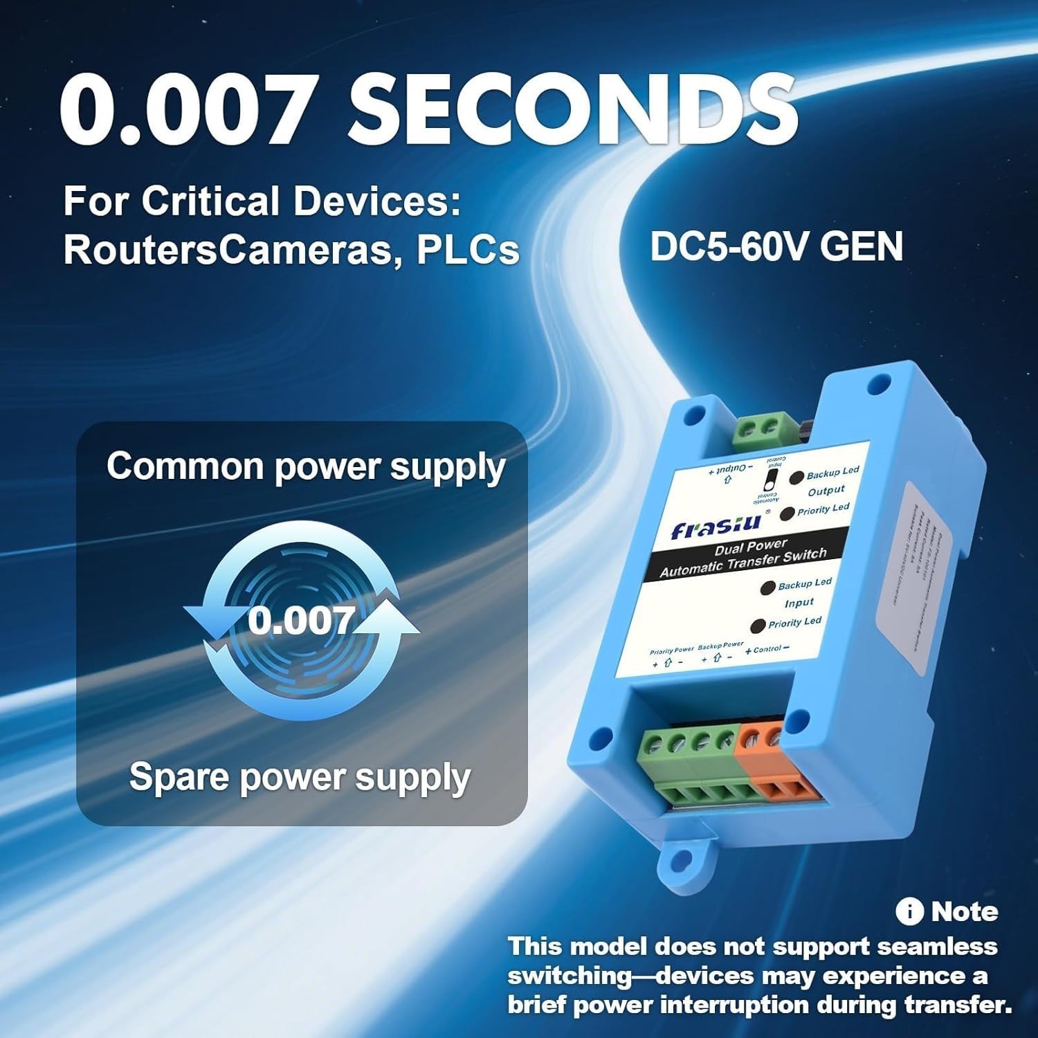 DC Automatic Transfer Switch 5-60V 5A - Fast Switching with Protection Features