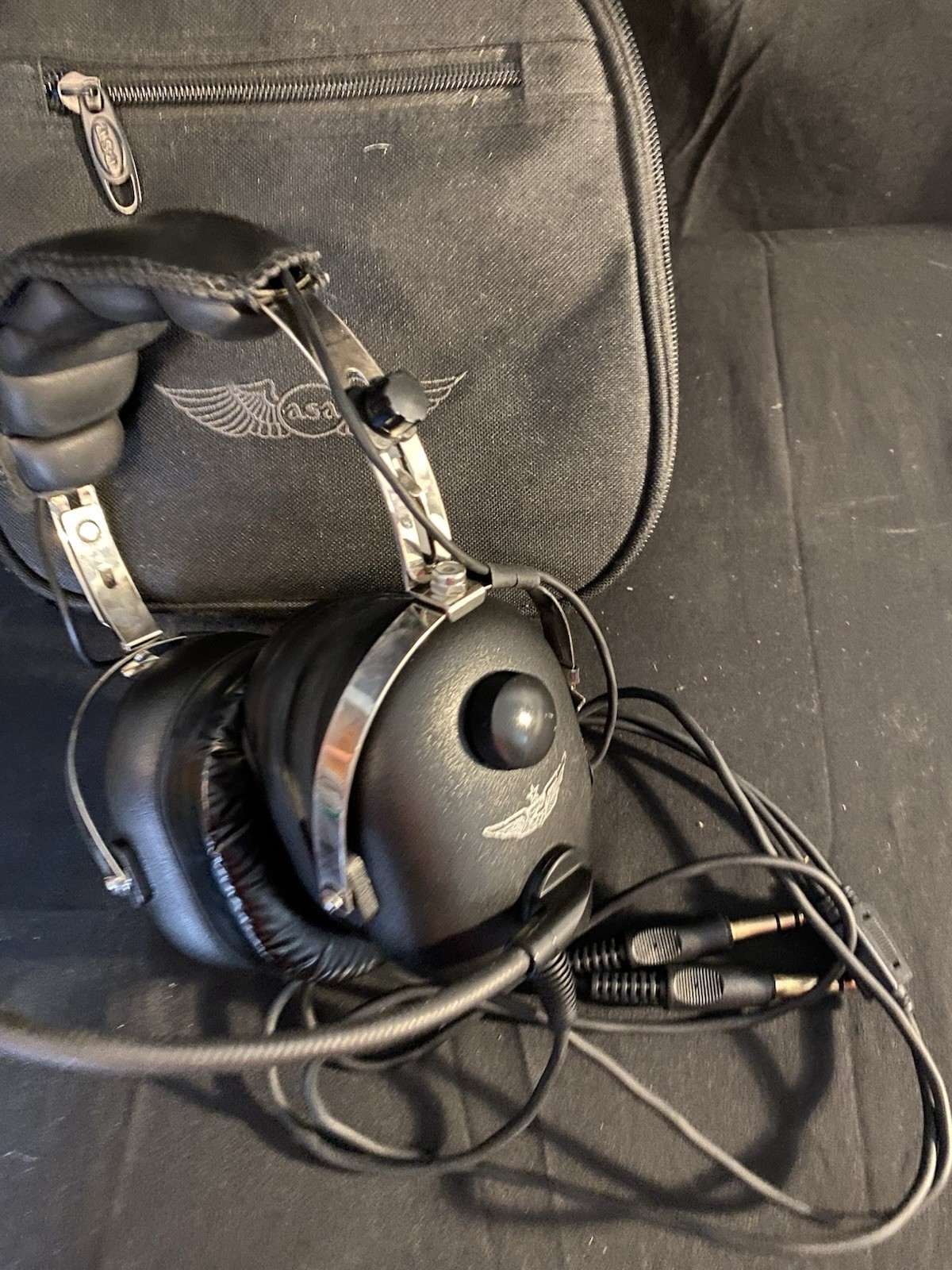 Vintage MG Pilot Headphones Aviation Headset with Microphone and Case Untested