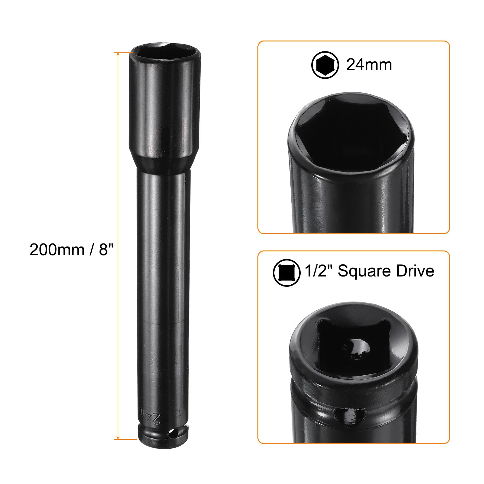 Deep Impact Socket 1/2" Drive 24mm Metric 6 Point Socket 200mm Extra Long