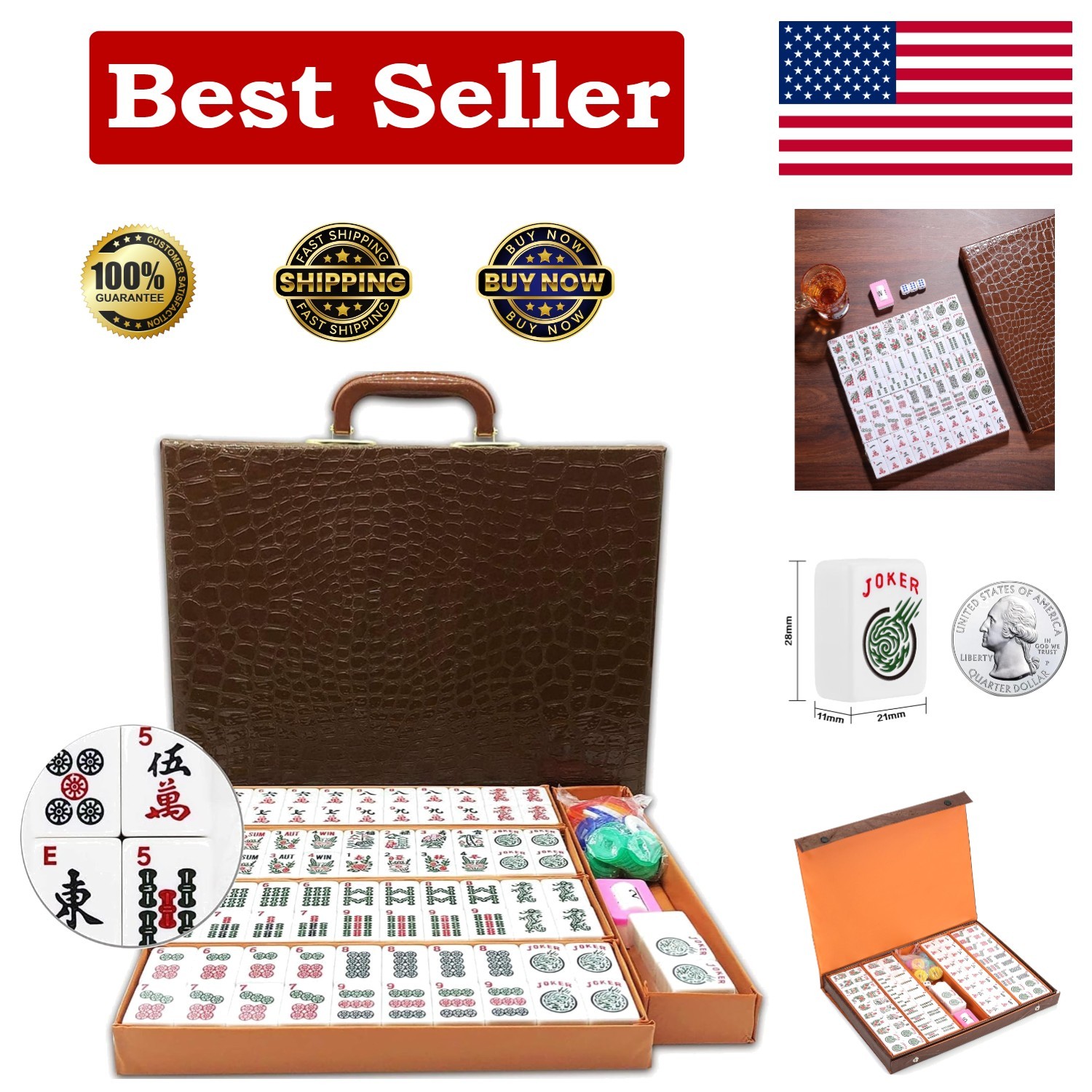 American Mahjong Game Set 166 White Engraved Tiles Western Mah Jong, Mah jongg