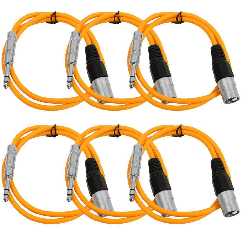 SATRXL M3 6 Pack Orange 3ft XLR Male to TRS Patch Cables