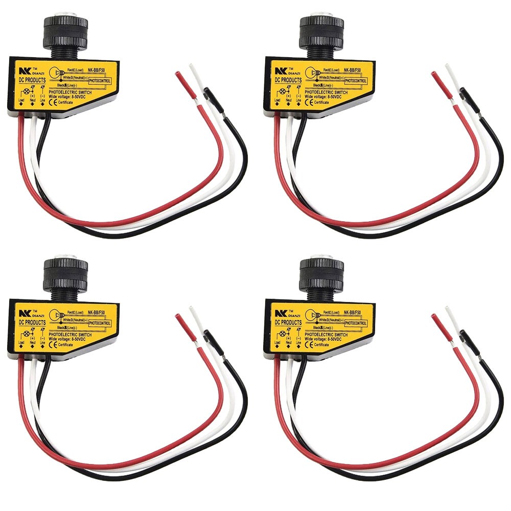 4 PACK DC12V-48V Dusk To Dawn Photocell Light Switch 8-50V Light Sensor Control