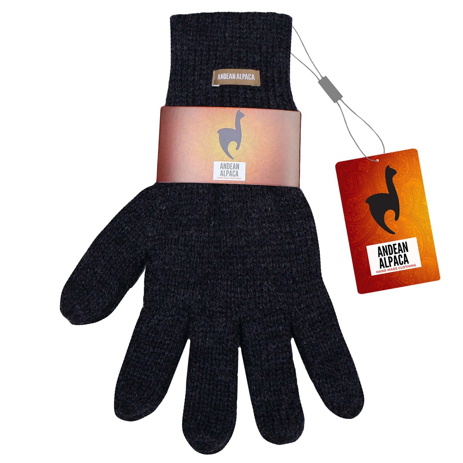 HANDMADE ANDEAN ALPACA MEN'S M DARK GRAY GLOVES
