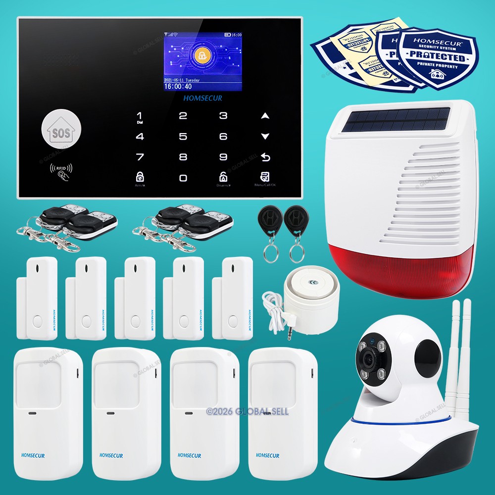 HOMSECUR Wireless&Wired 4G Burglar Alarm System+Wireless Solar Red Flash Siren