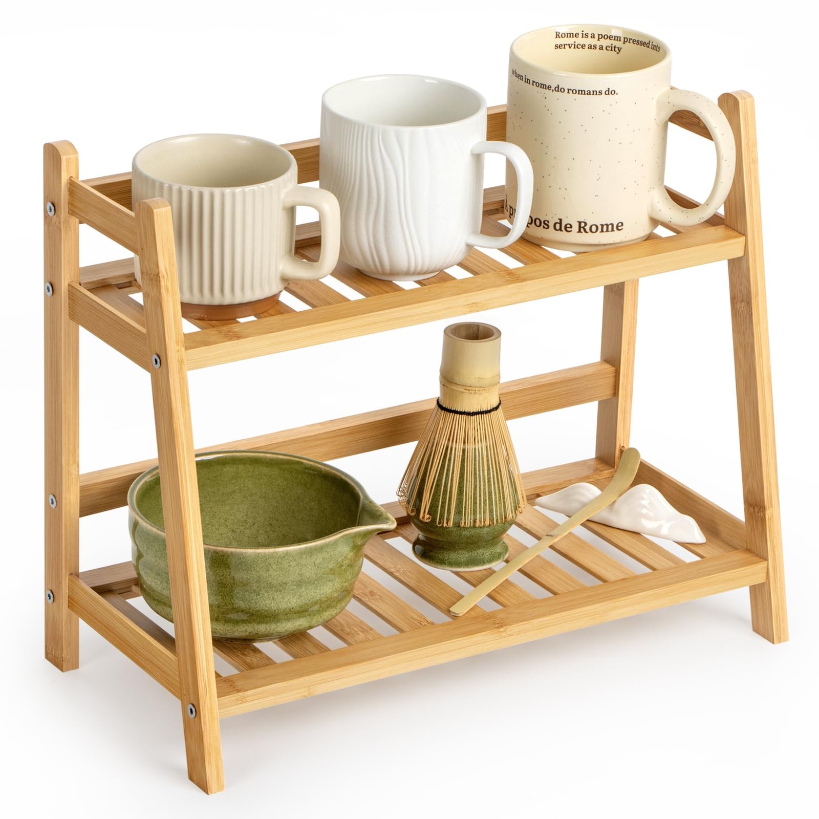 ANBOXIT Bamboo Matcha Station Organizer, Countertop 2 11.7 inches, Natural
