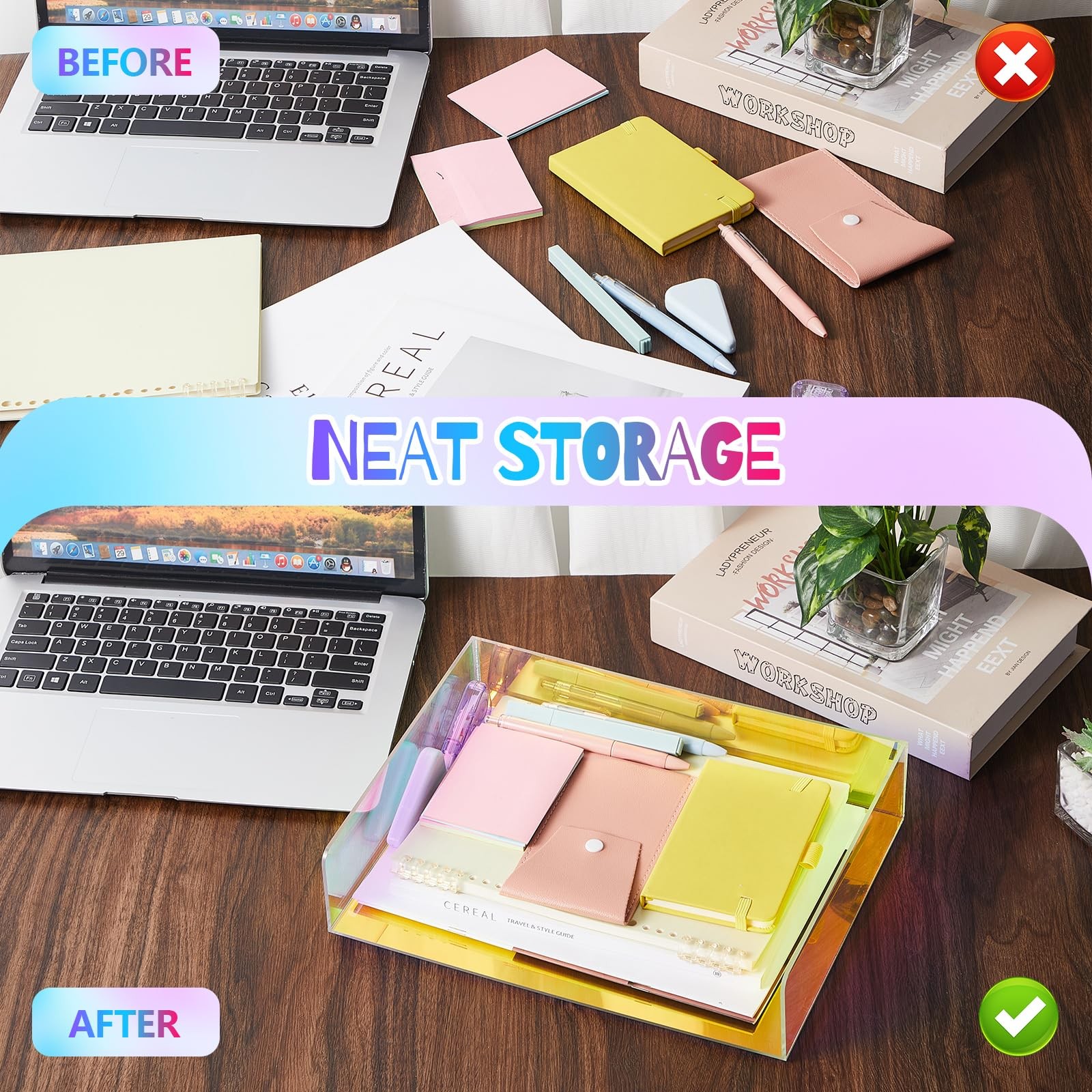 3 Pcs Iridescent Acrylic Letter Organizer Stackable Tray Document Horizontal