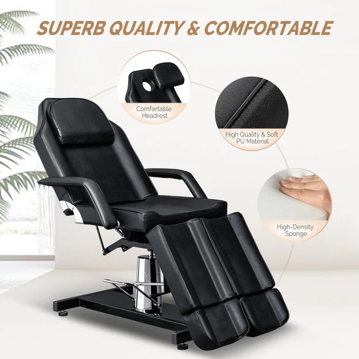 Facial Massage Tattoo Bed Height Adjustable with 2 Adjustable Split Legs Black
