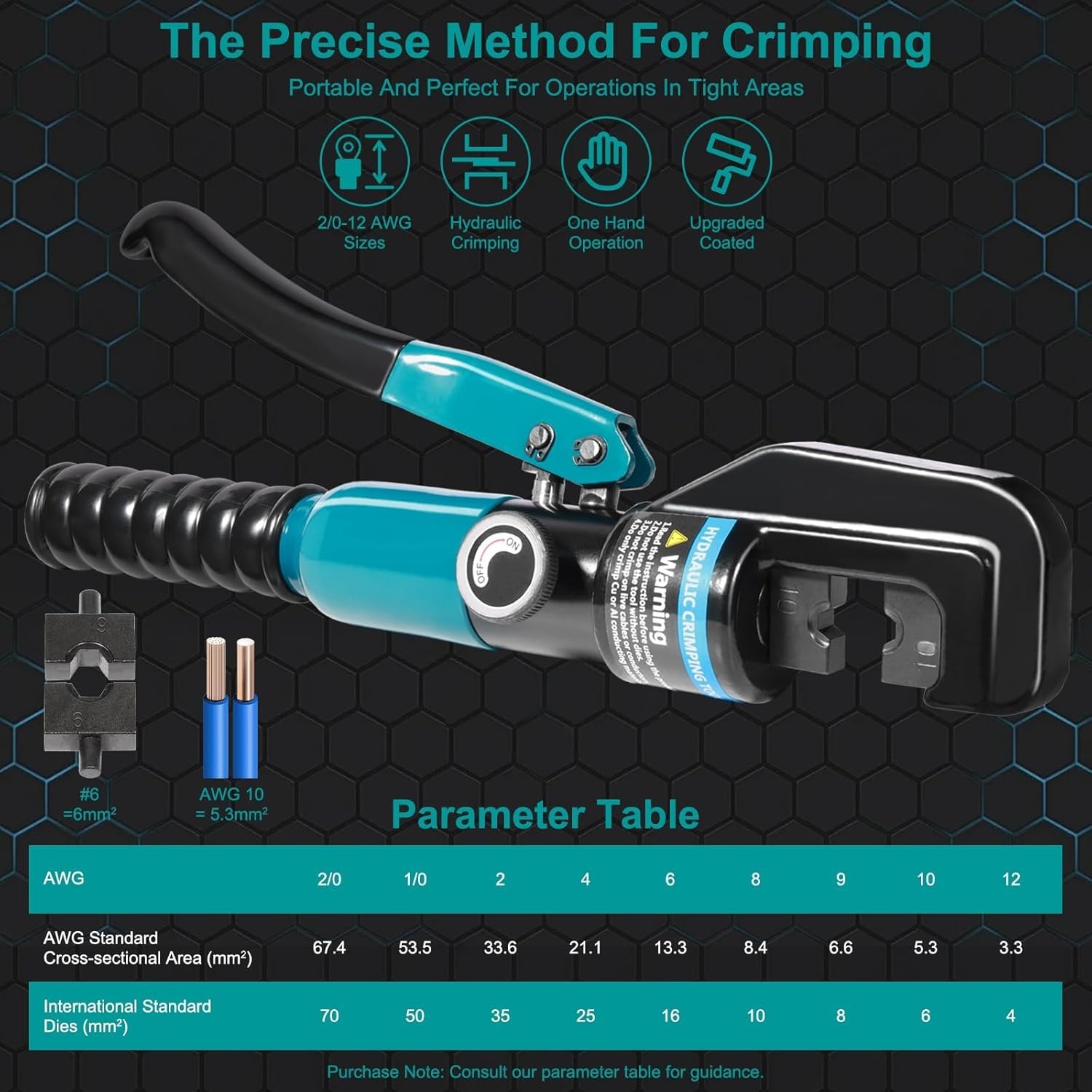 10 Tons Hydraulic Crimping Tool with 9 Dies - Battery Cable Crimper Tool & Wire