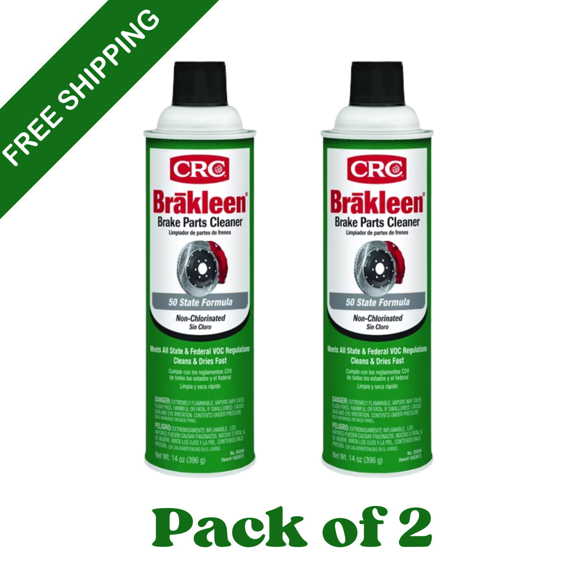 2 Pack CRC Brakleen Non-Chlorinated Brake Cleaner 14 oz Automotive Degreaser