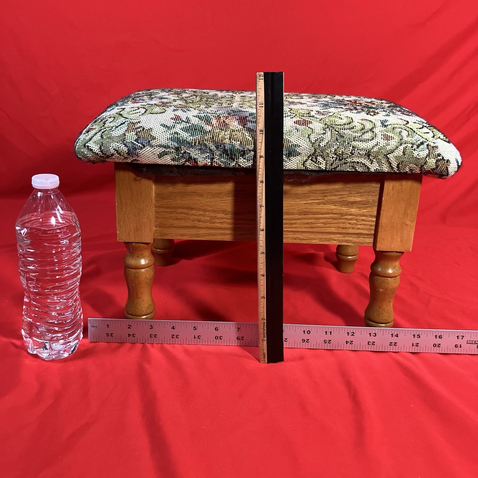 Decorative French Country Footstool / Floral Tapestry / Oak / Removable Legs