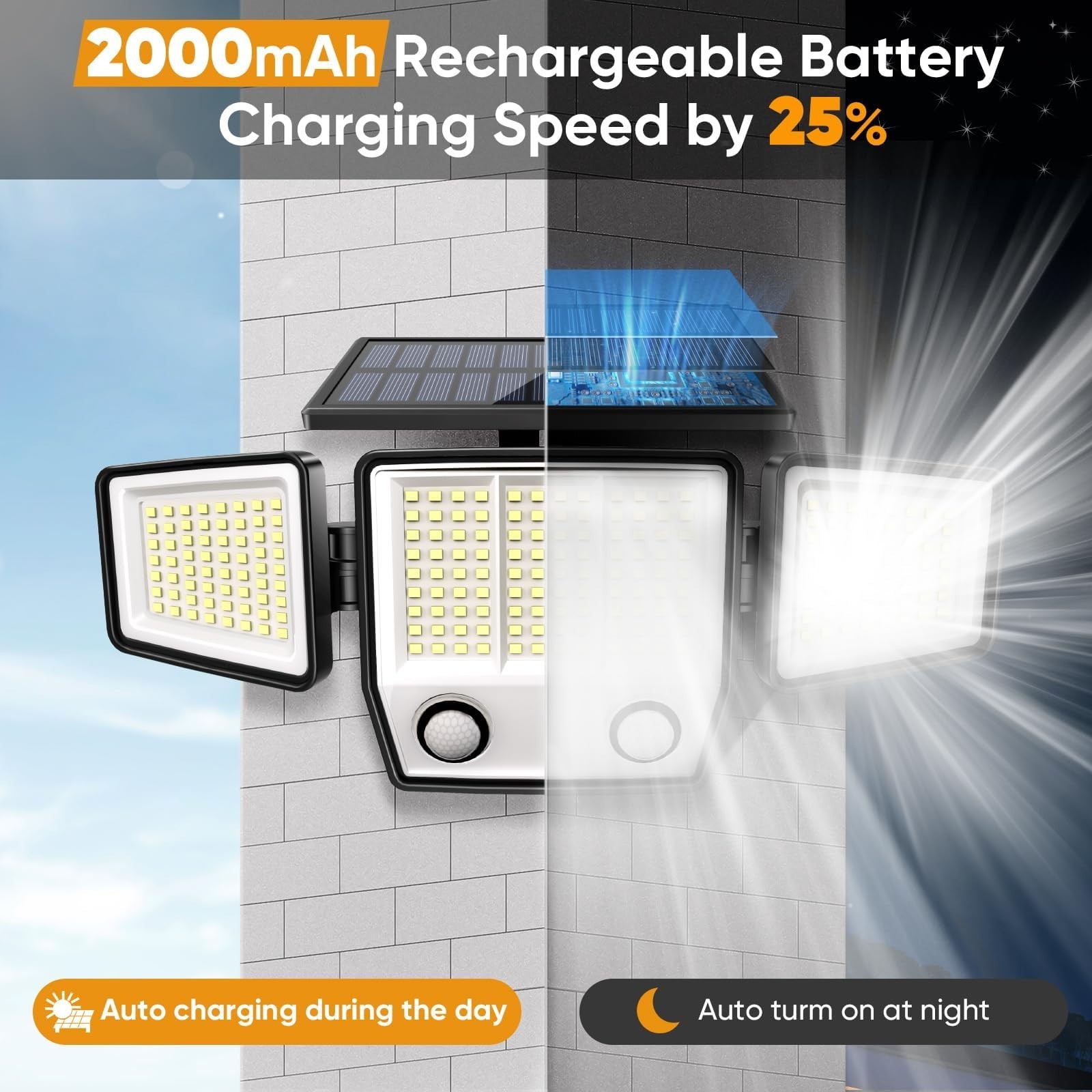 MDCMDCM Solar Motion Sensor Outdoor Lights Waterproof - 3000LM 3 Modes Securi...
