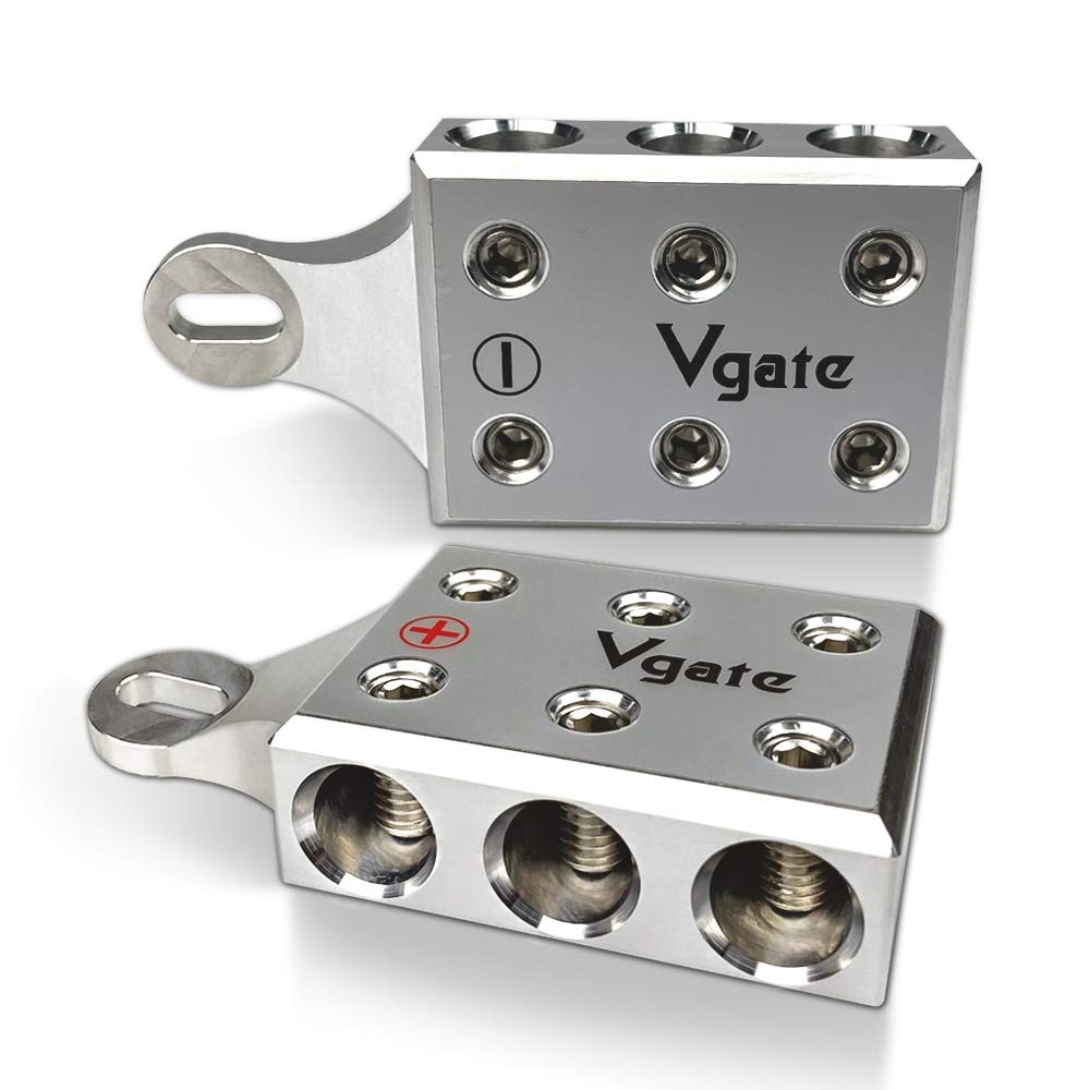 Vgate 6x1/0 AWG Gauge Post Battery Terminals, 1/0 (M6 or 1/4”-20), Silver