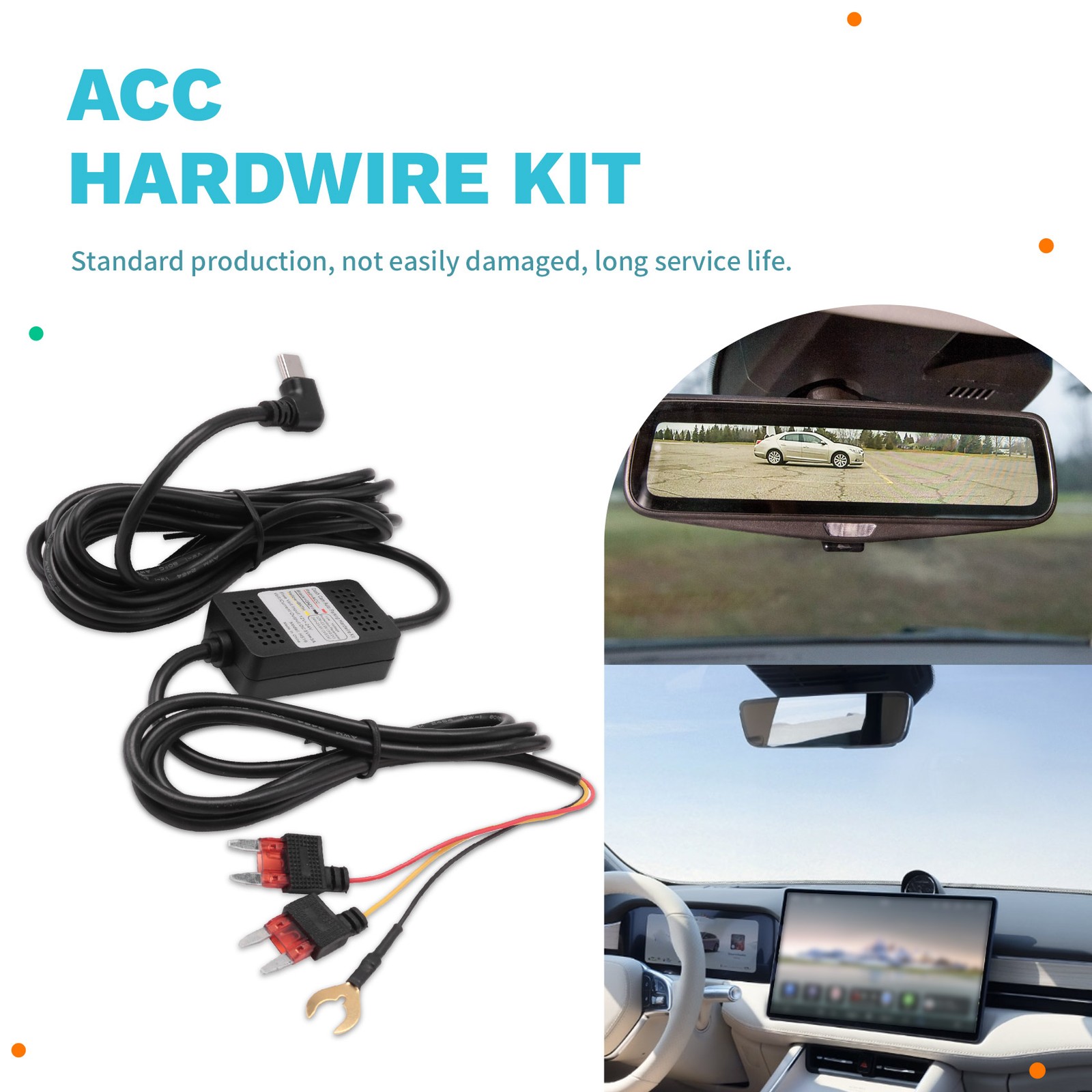 Dash Cam Acc Hardwire Kit, USB Type C Dashcam Kit Step-Down Cable, 12V-24V6977