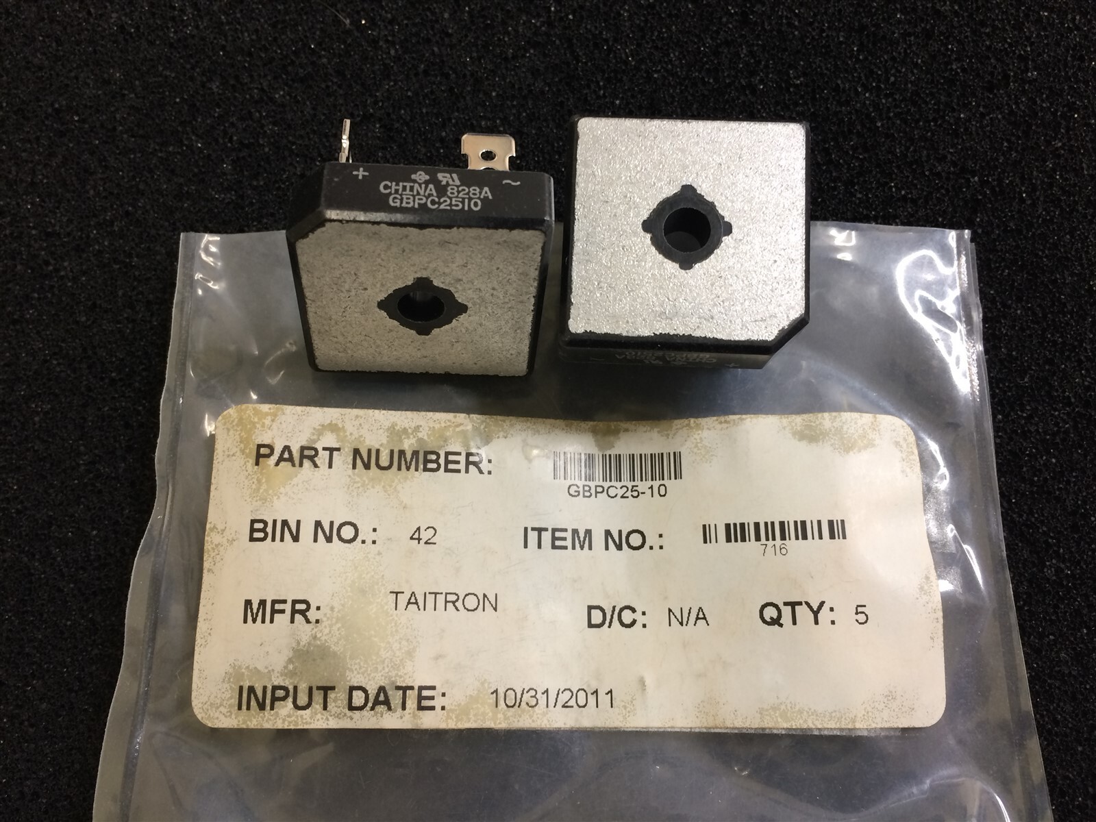 GBPC25-10 TAITRON DIODE BRIDGE RECT 1PHASE 1KV 25A 4 PIN 2 PIECES