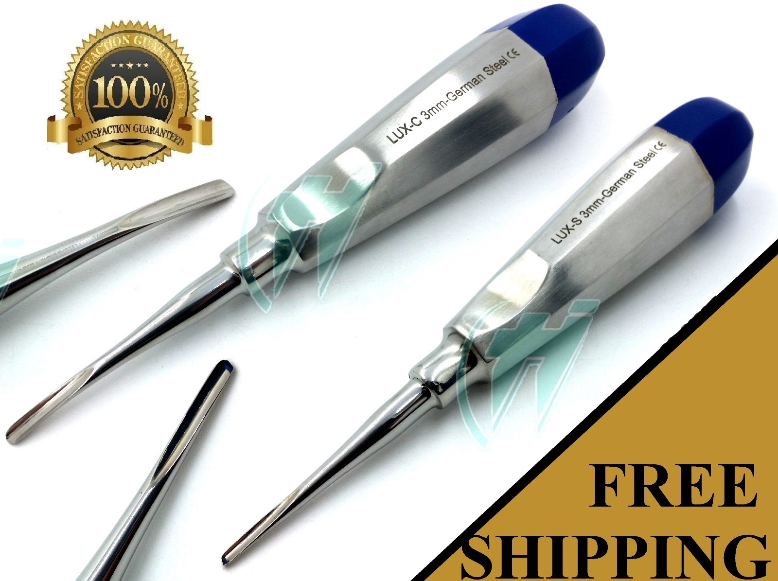 Set of 2 Pcs German 3MM Straight & Curved Dental Extraction Luxaring Elevators