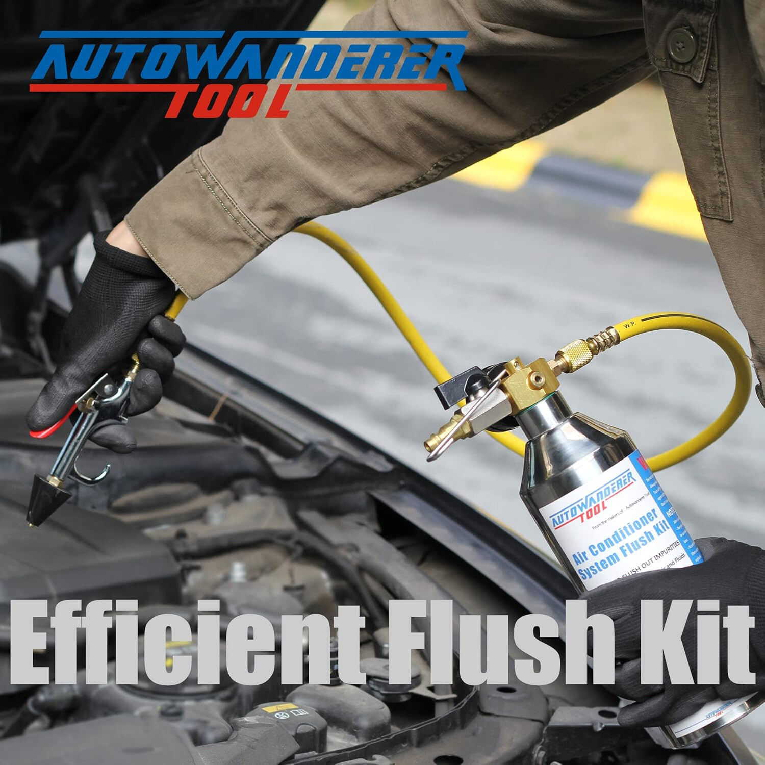AC Flush Kit Air Conditioner System Flush Canister Gun Set for Clean A/C Line
