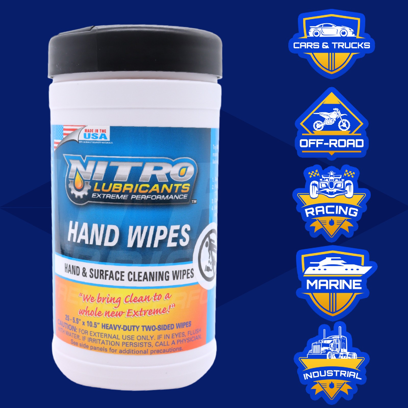 Nitro Lubricants Hand & Surface Cleaning Wipes – Heavy Duty, 25 Count (2-Pack)