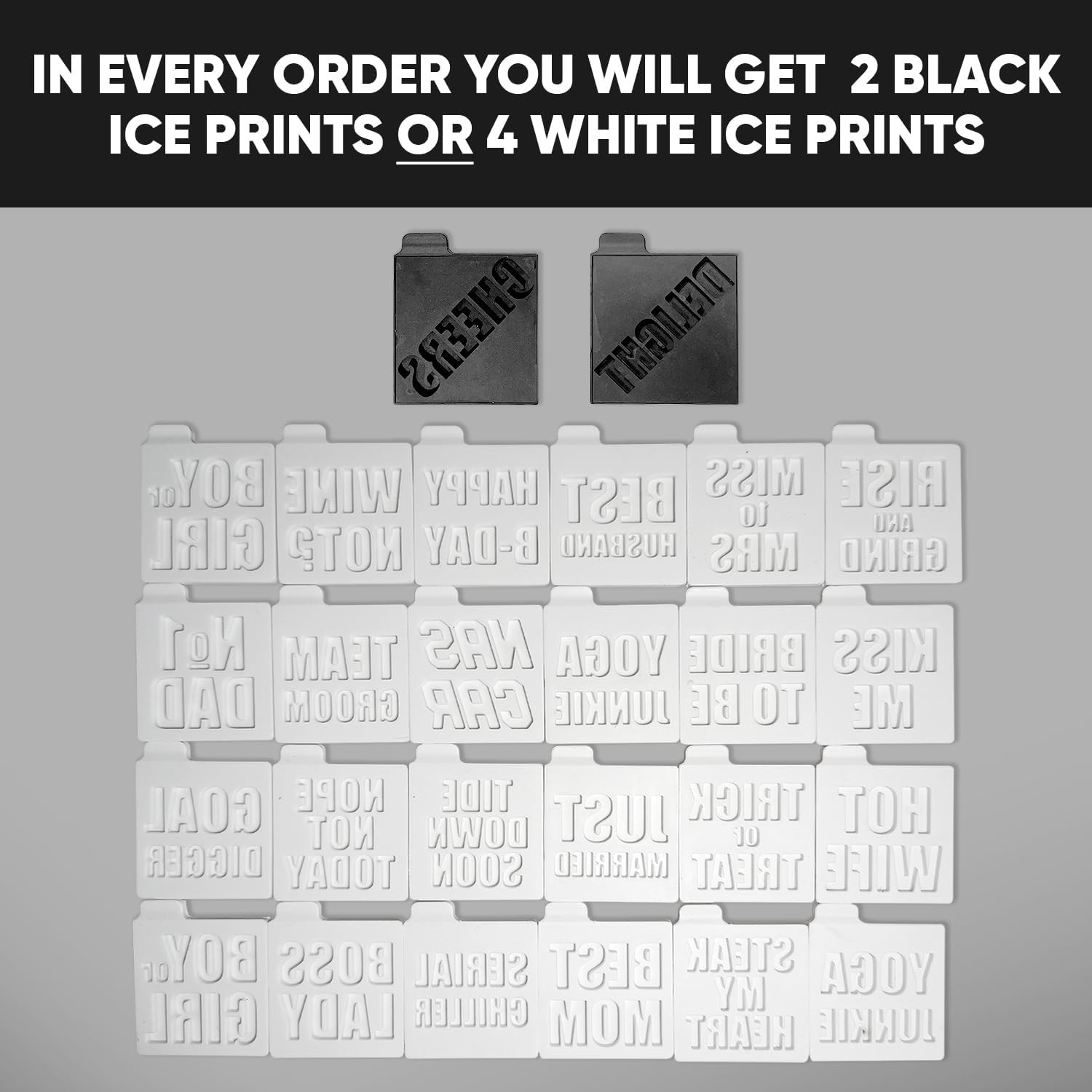 Premium Clear Ice Cube Maker W/ Conversation Ice Prints – 2 Large 2.1" Crystal