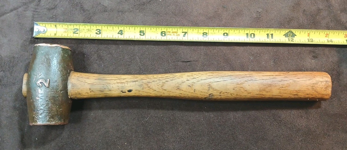 Vintage Machinist 2lb Brass Hammer, With Wood Handle Unbranded