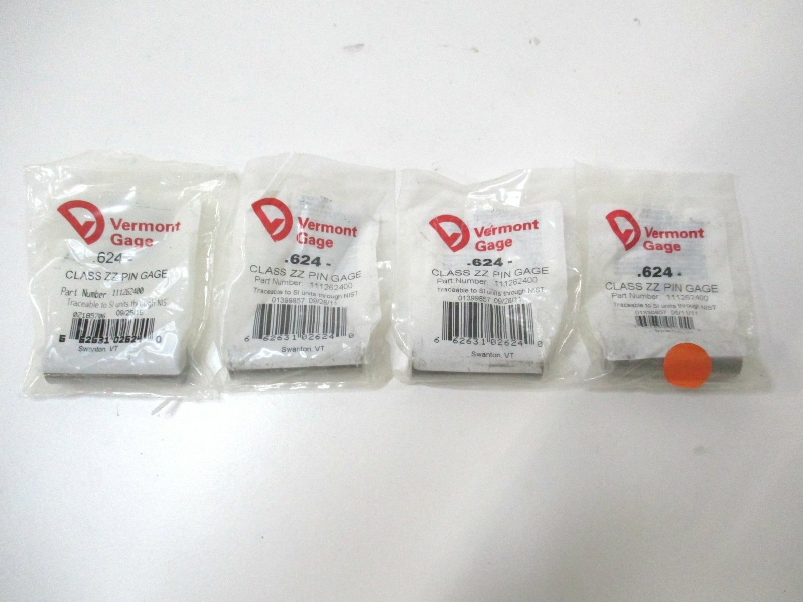 Vermont Gage (111262400) 0.624" Tolerance Class ZZ Steel No-Go Pin Gage - Qty 4