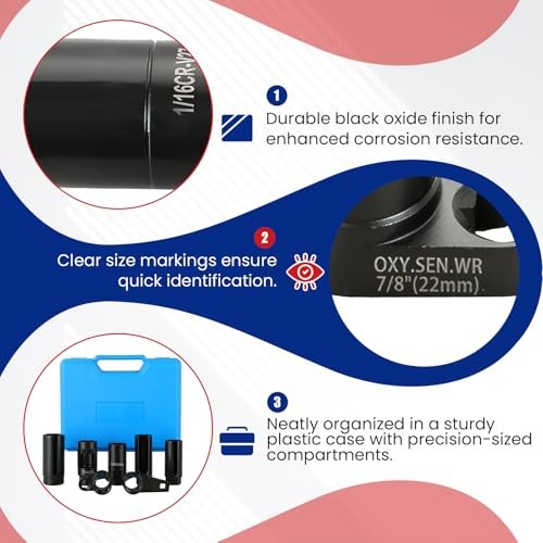7PCS Oxygen Sensor Socket, Universal O2 Sensor Removal & Installation Blue
