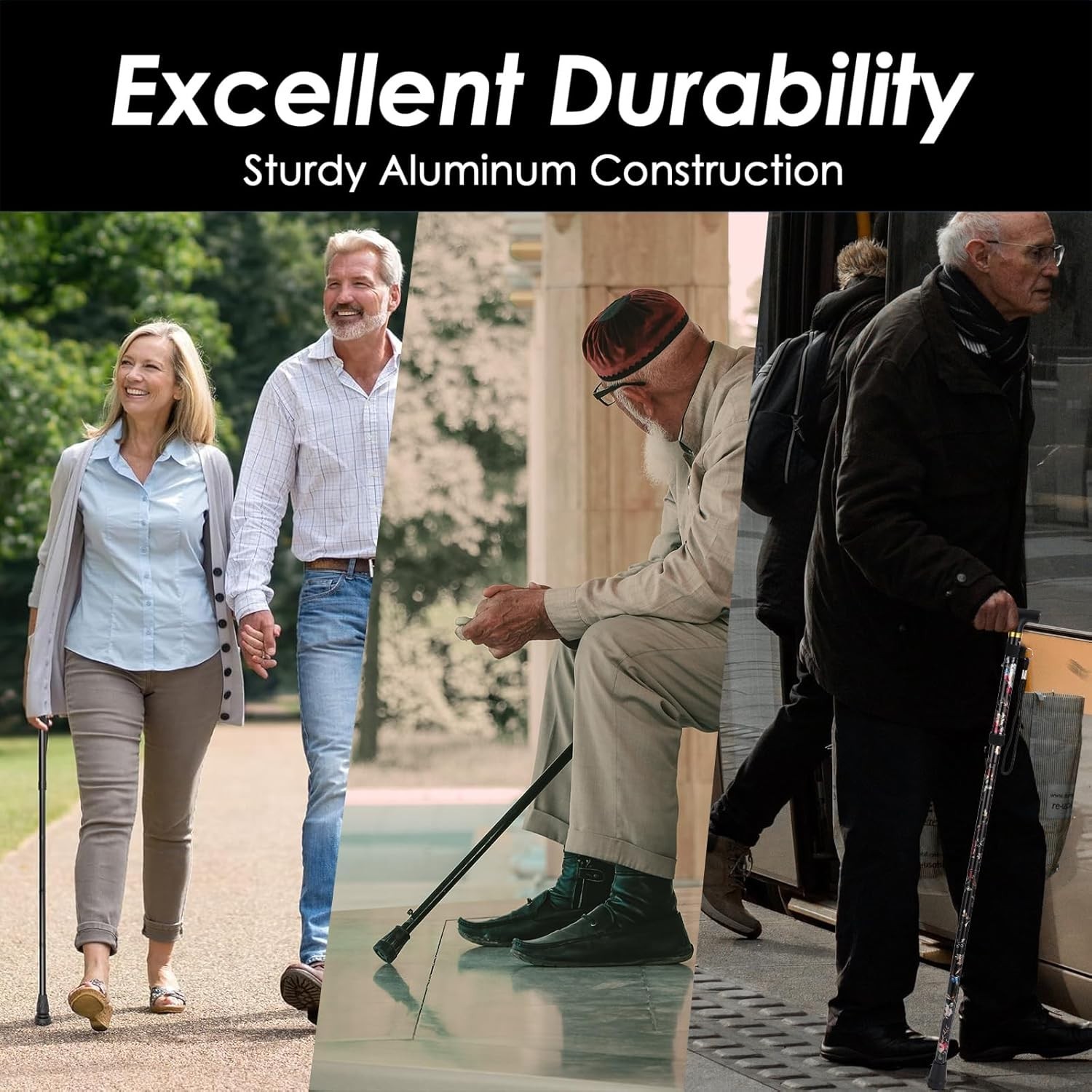 Folding Cane, 5-Level Adjustable Height Walking, Lightweight Collapsible