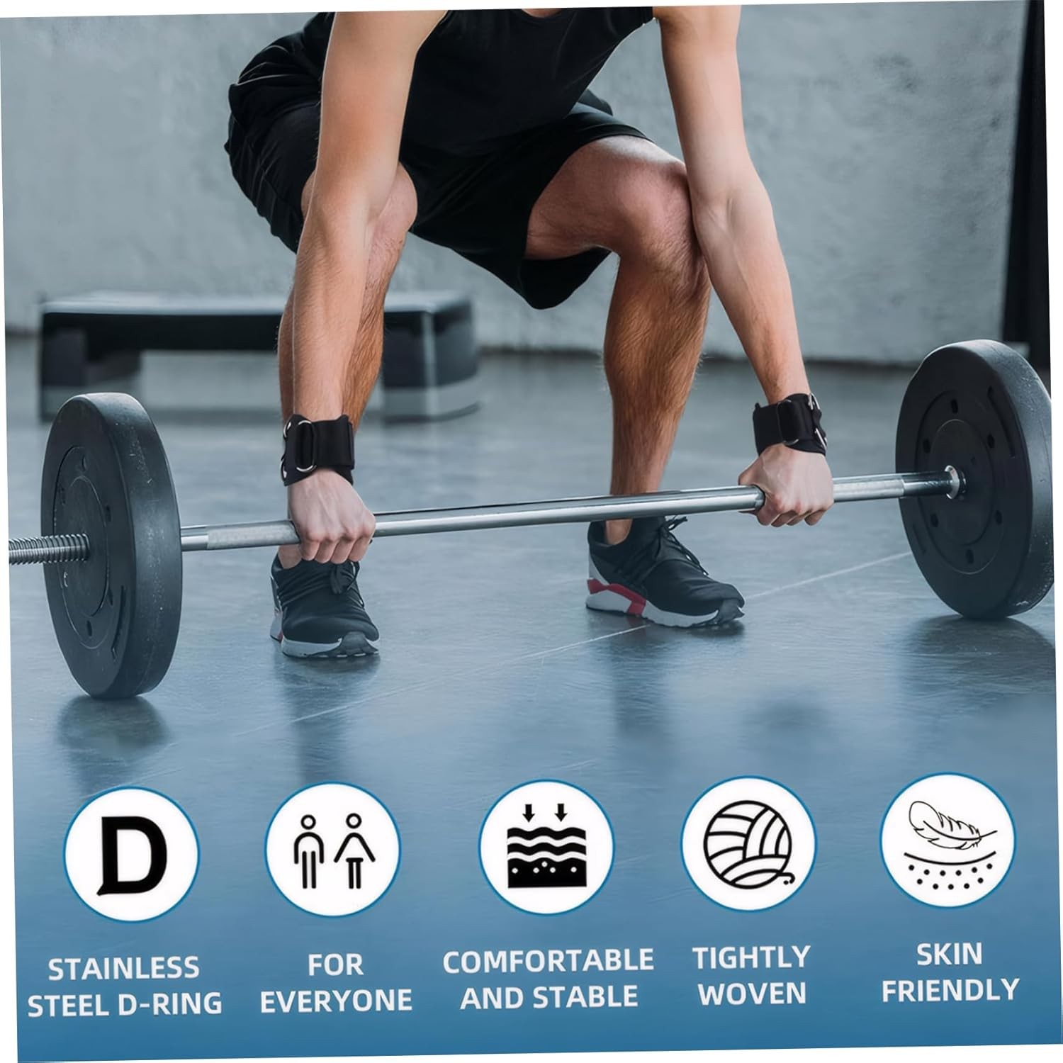 1 Pair Wrist Straps Weightlifting, Black Lifting Straps with Cuffed D Ring