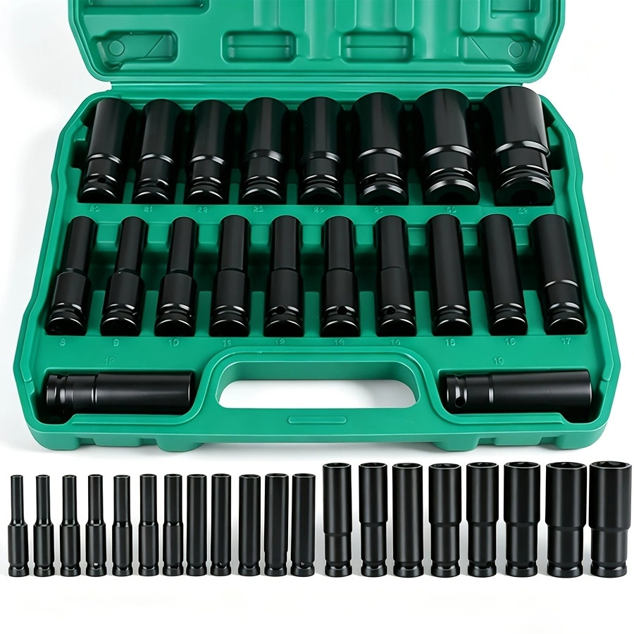 20pcs 1/2 "drive Metric Deep Impact Socket Set, Cr-V Steel Metric Tool Set 8mm-