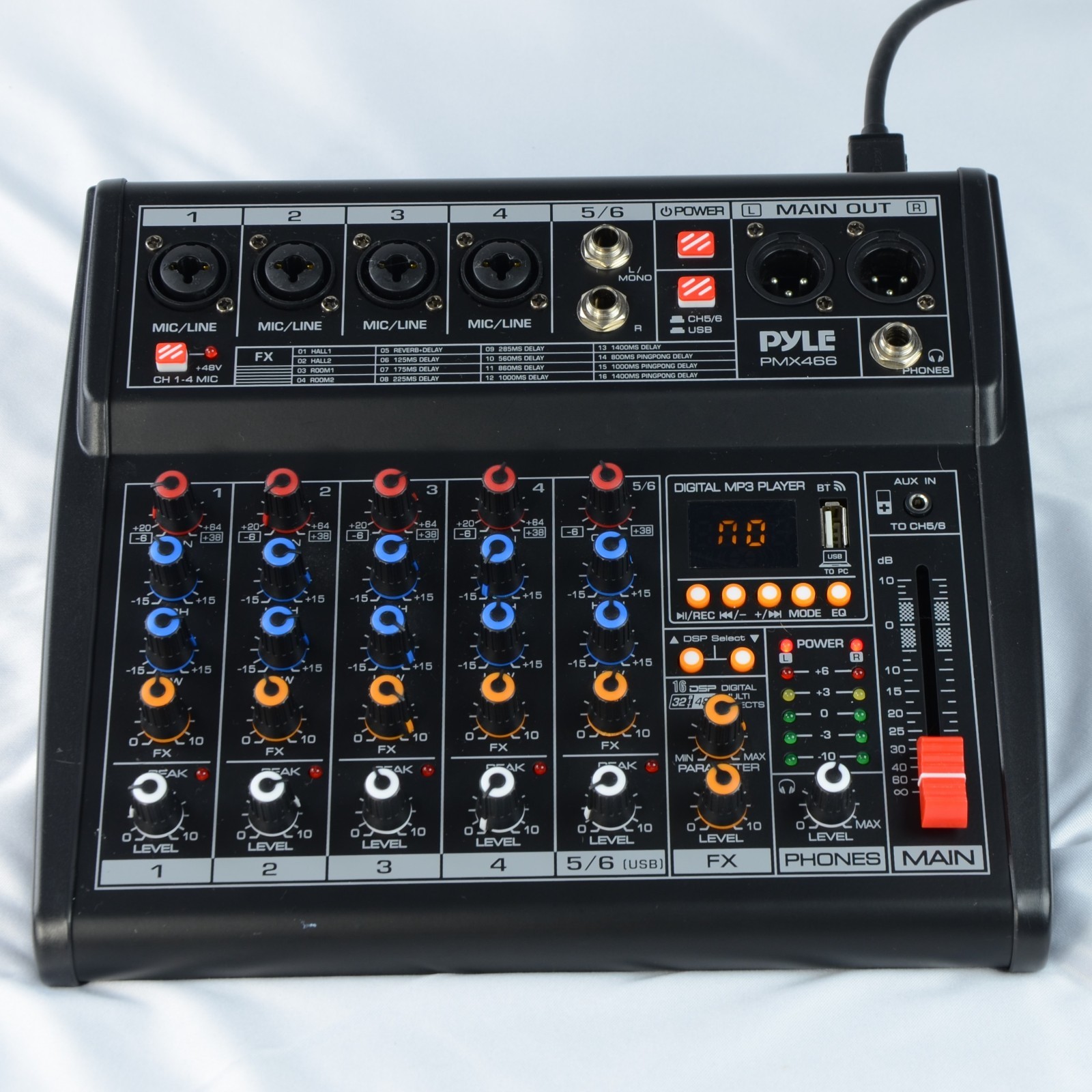 Pyle PMX466 6-Channel Audio Mixer w/ USB, Bluetooth, DSP Effects & Phantom Power