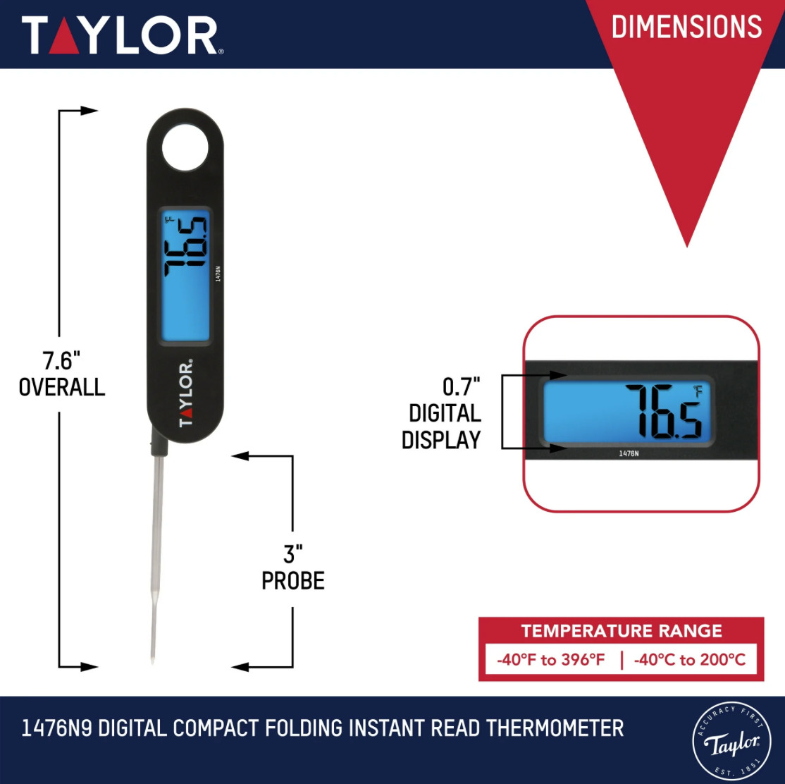 Taylor Compact Folding Digital Food Thermometer (Black)